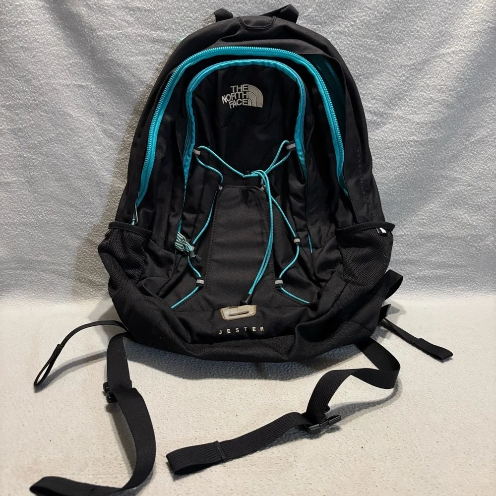 The North Face Black Jester Backpack with Teal Trim